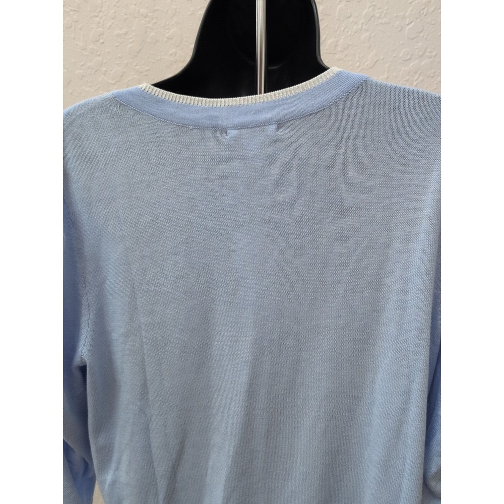 J. Jill V Neck Sweater Size‎ Medium Gathered Sleeve Cotton Blend Soft Blue NWT - Picture 4 of 6
